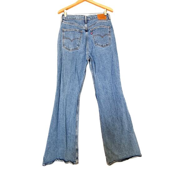 Levis 70s High Flare Jeans Womens sz 30 34 inseam Medium Wash Blue Boho Western - Picture 8 of 8